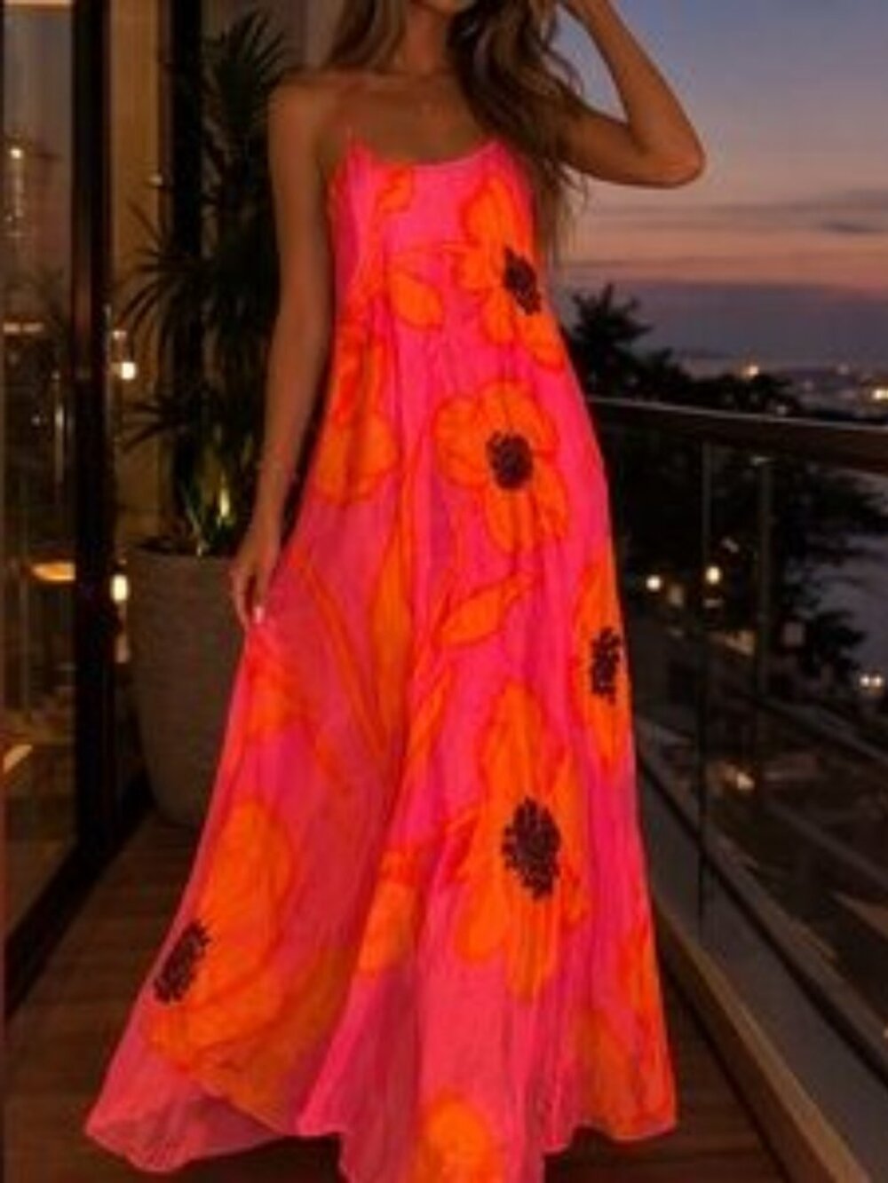 Luna Allegra Silk Blend Maxi Dress Sz L Pink Orange Floral NWT Summer Boho Italy
